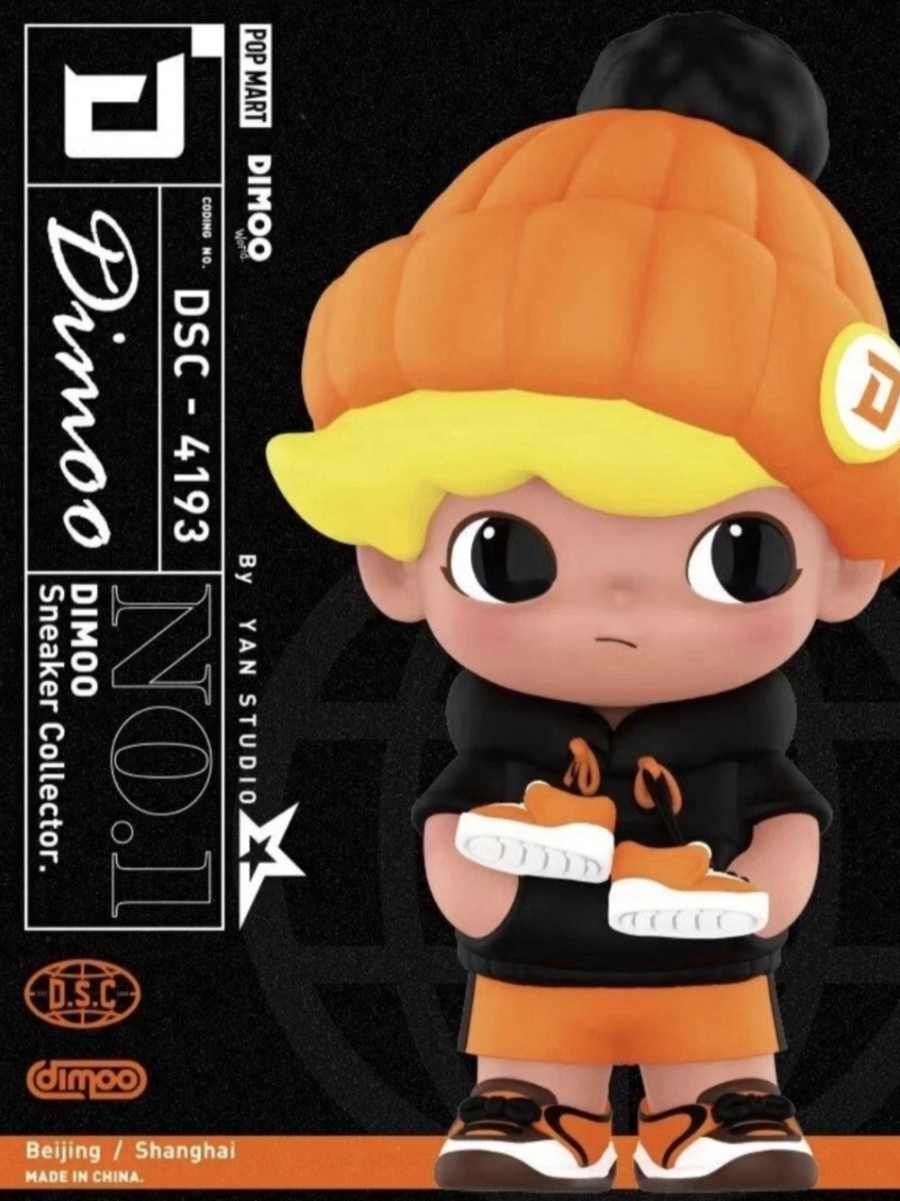 POP MART Dimoo Orange Beanie Vinyl Figure by Dimoo - Orange/Black